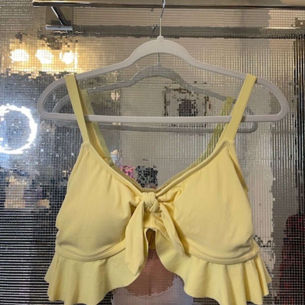 Yellow Ribbed Ruffle Bikini Top